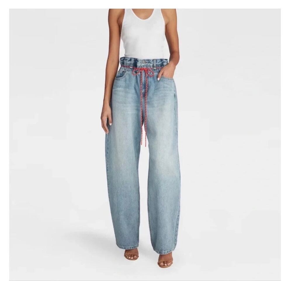 KBB by Kahlana Paper Bag Jeans Women's Size 2 Light Wash Barrel Leg Drawcord